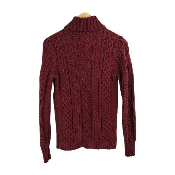 Eddie Bauer Womens Merlot Turtle Knee Cable Knit Cotton Sweater M tall - Picture 2 of 7